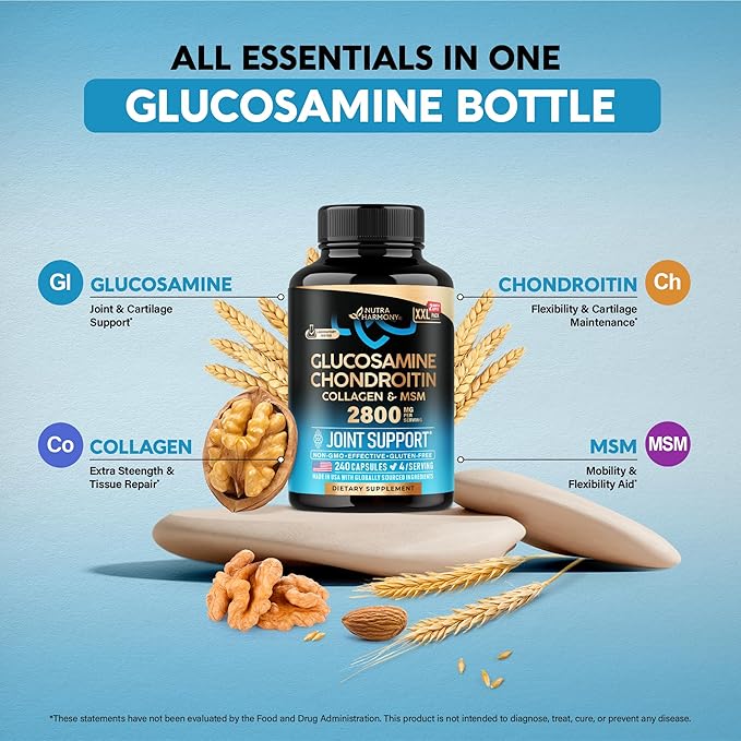 Glucosamine Chondroitin MSM Collagen | FSA HSA Eligible | Joint Support Supplement 2800 mg | Made in USA | FSA Approved Product Items | Flexibility Nutritional Vitamins | For Men & Women, 240 Capsules