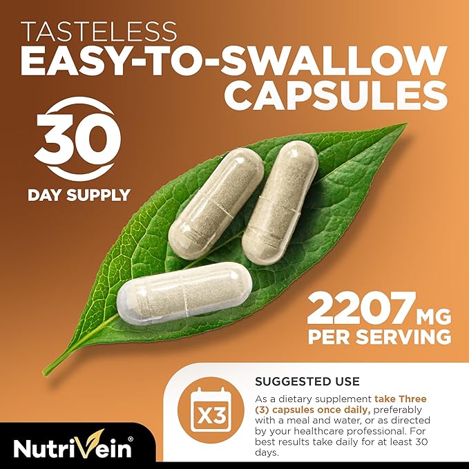 Nutrivein Premium Magnesium L-Threonate Supplement (Magtein) 2207 mg - 90 Caps (3 a Day): High-Absorption Magnesium Threonate for Brain, Sleep, Mood & Recovery