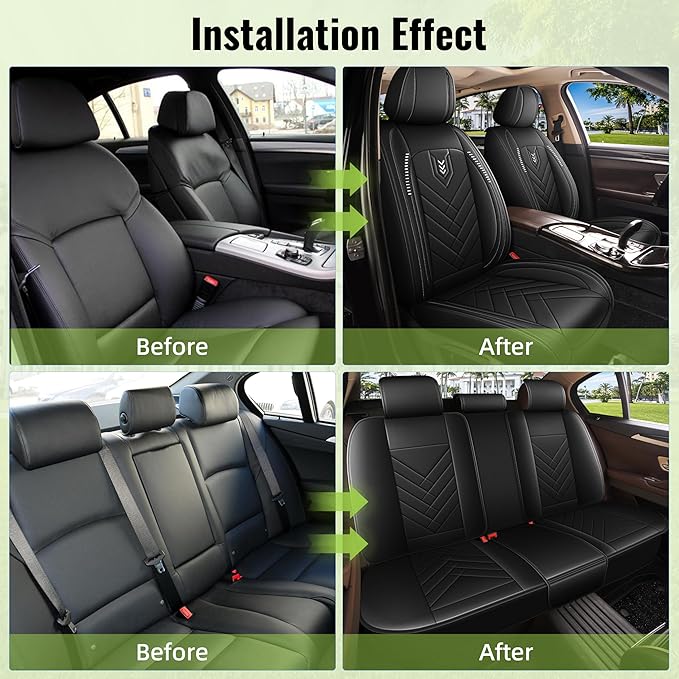 AOMSAZTO Car Seat Covers Full Set Fit for Nissan Maxima 2011-2023 Waterproof Faux Leather Car Seat Cushions Automotive 5 Seat Covers Set（Black）