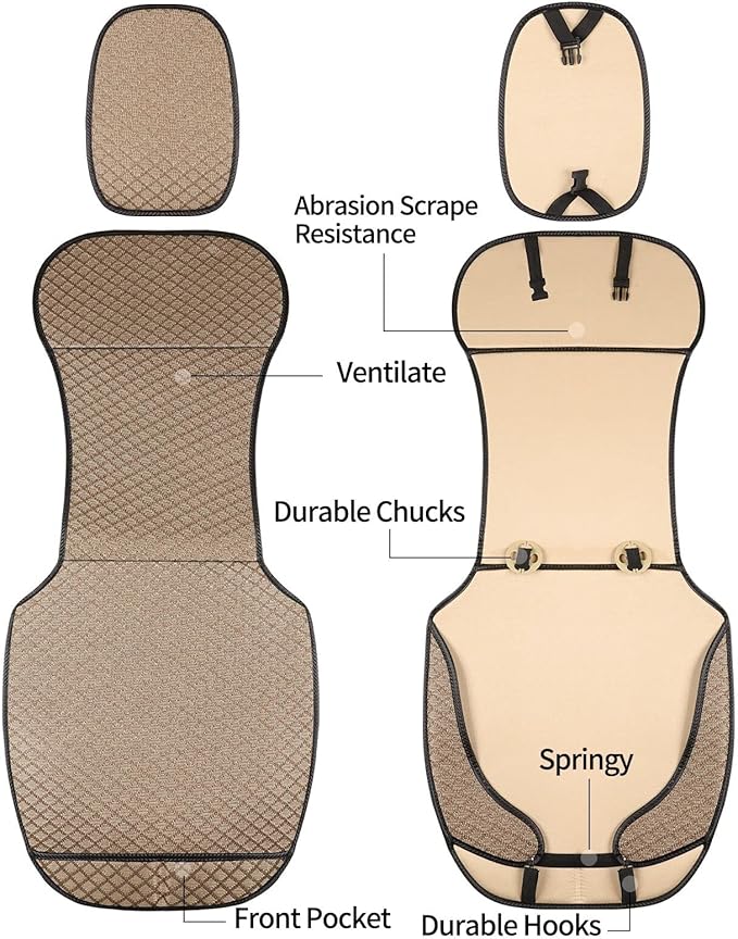 Breathable Car Seat Cover,Luxury Front Seat Cover,Durable and Non Slip,Polyester Silk Material, Universal Car Seat Cushion,Suitable for All Seasons,Airbag Compatible(Beige，2PCS)