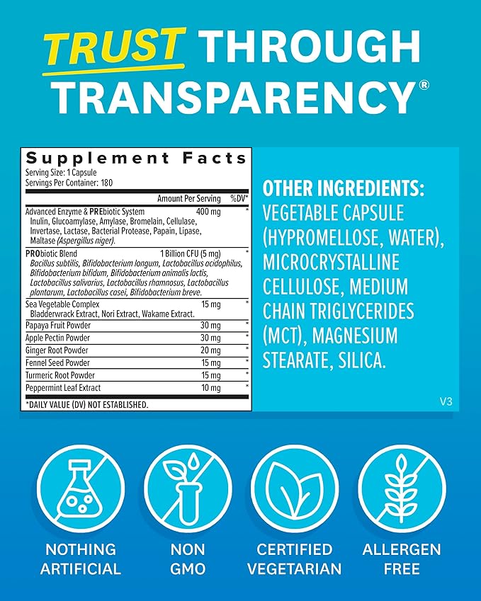 Zenwise Health Digestive Enzymes and Bromelain for Gut Health - Probiotic Multi Enzymes with Prebiotics and Probiotics for Women and Men for Digestive Health and Bloating Relief for Digestion - 180 CT