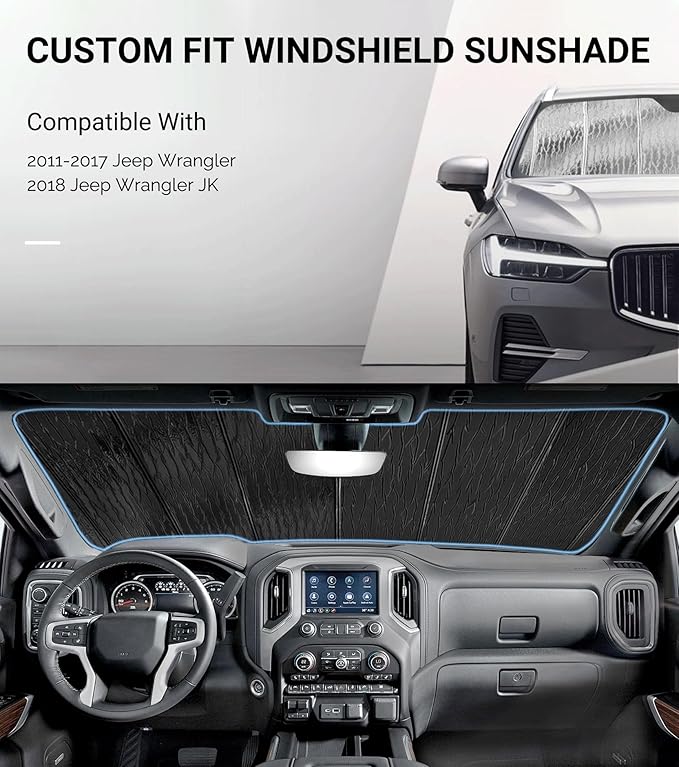 Windshield Sun Shade for Jeep Wrangler 2011-2017, Wrangler JK 2018 Front Window Sunshade - AstraGuard