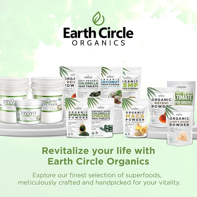 Earth Circle Organics Spirulina Powder, Kosher, Raw and Non-Irradiated | Pure Vegan Protein | Premium Superfood, High in Amino Acids and Antioxidants - 4 Ounce (2 Packs)