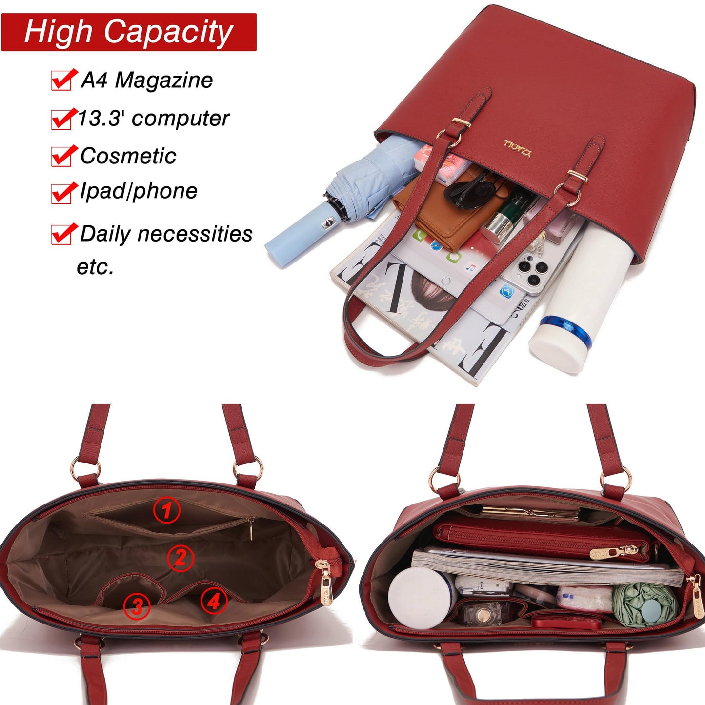 Handbags for Women Shoulder Bags Tote Satchel With Matching Wrist Bag 2pcs Purse Set AnRed