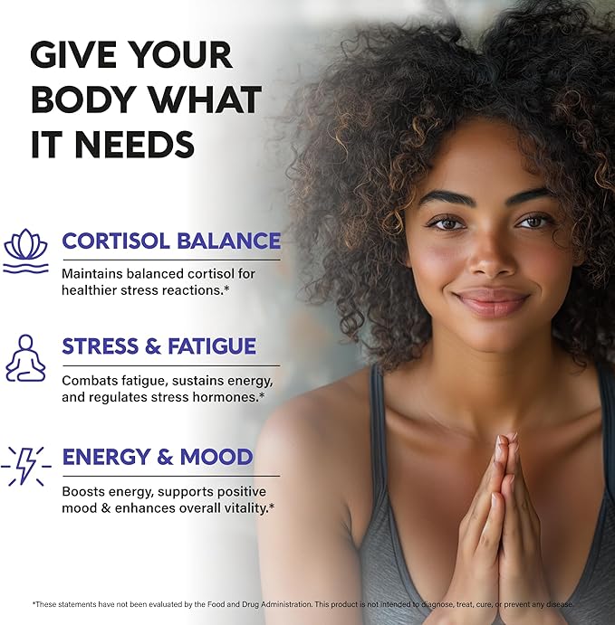 Cortisol Supplement for Women - Holy Basil | Ashwagandha | Rhodiola | L-Theanine - Plant-Based Hormone Balance - Mood, Focus & Sleep Support - Made in USA - Vegan, Non-GMO - 60 Capsules for 2 Months