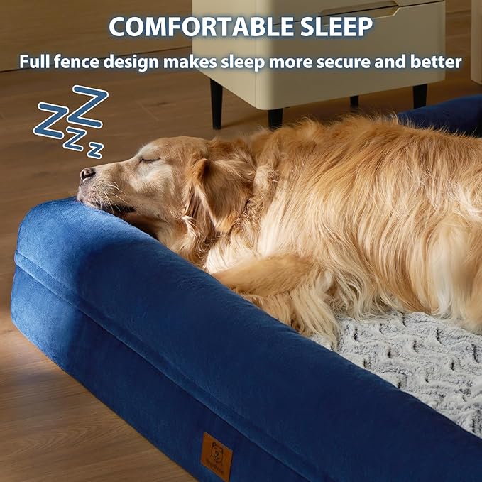 WNPETHOME XXXL Big Dog Bed, Washable Dog Couch with Removable Waterproof Cover, Orthopedic Large Pet Sofa Bed with Bolster Sides for Sleeping