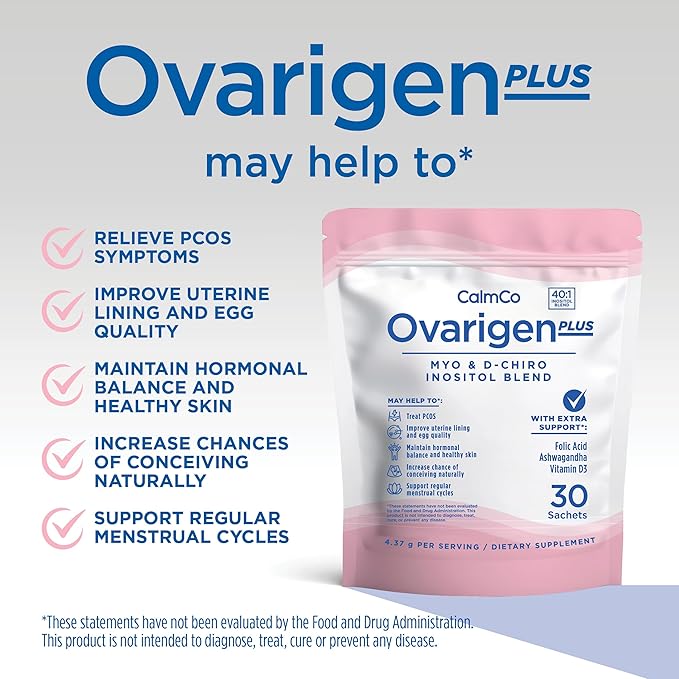 Ovarigen Plus, Myo & D-Chiro Inositol Blend Powder – 40:1 Blend with Folic Acid, Ashwagandha, and Vitamin D3 - Help Manage PCOS Symptom, Hormone Balance, and Natural Fertility Aid, 30 Sachets