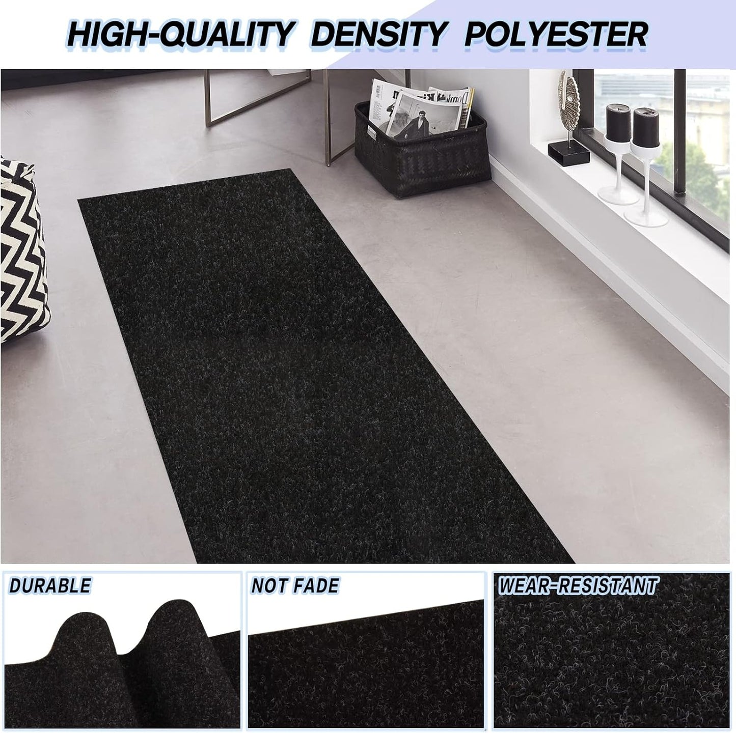 Custom Size Backed Non-Slip Area Rugs Runner, Easy Clean, Waterproof Runner Rugs for Hallway Entryway, Kitchen, Laundry, 3FT x 26FT, Black
