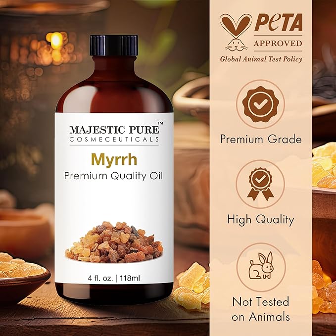 Majestic Pure Essential Oil with Glass Dropper - 100% Pure and Natural - Essential Oils for Diffuser, Aromatherapy, Soap and Candle Making, Myrrh Essential Oil, Myrrh Oil, 4 Fl Oz (Pack of 2)