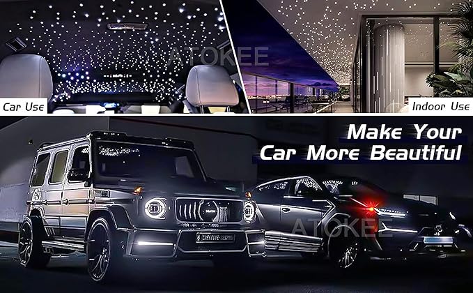 ATOKEE 16W Twinkle 600pcs Starlight Headliner Kit, 0.03in 9.8ft Fiber Strands Compact Size Car Star Roof Lights with Bluetooth APP/Remote Control