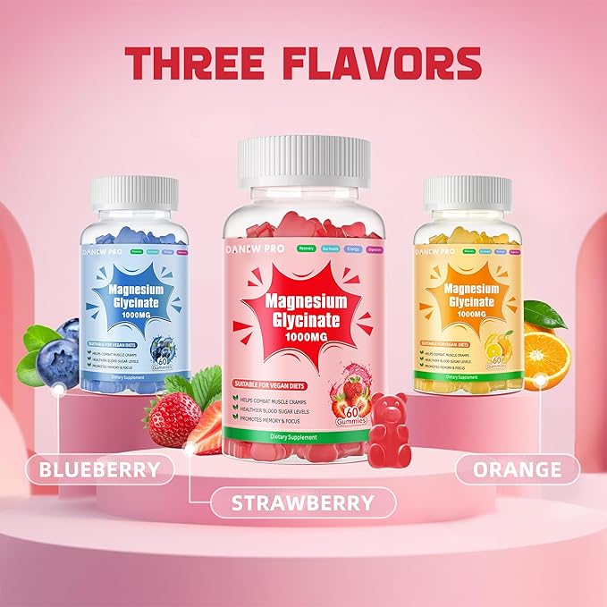 Magnesium Glycinate Gummies 1000mg - Sugar Free Magnesium Potassium Supplement with Vitamin D, B6, CoQ10 for Calm Mood & Sleep Support - 120 Strawberry Gummies