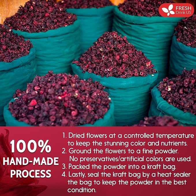 FreshDrinkUS, Premium 28oz Hibiscus Flower Powder, 100% Natural and Pure from Hibiscus Flowers, Natural Food Coloring, Hibiscus Flowers Tea, No Additives, No Gluten, No Sugar, Vegan