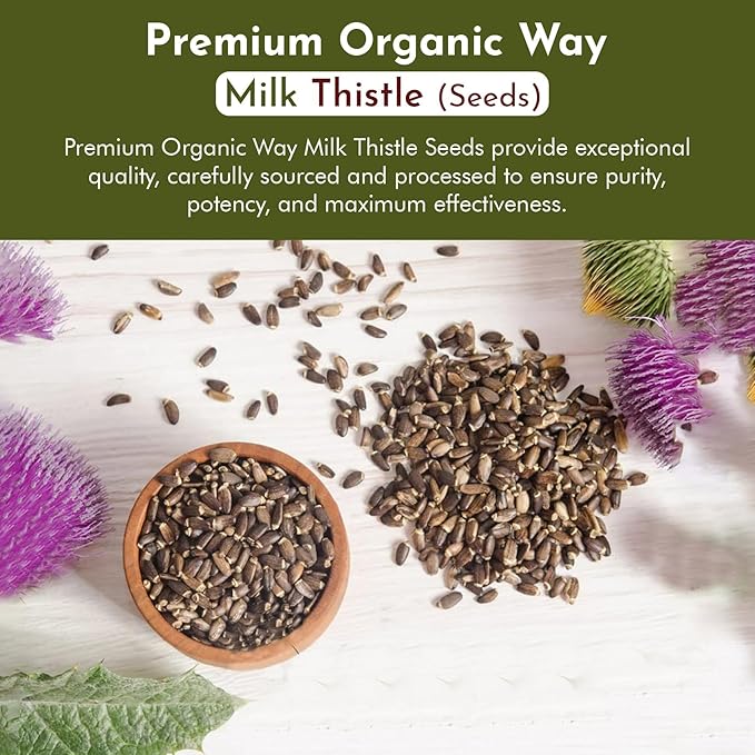 Organic Way Whole Milk Thistle Seeds (Silybum marianum) - European Wild-Harvest, Organic & Kosher Certified, Vegan, Non GMO & Gluten Free, USDA Certified, Origin - Albania (4 Oz)