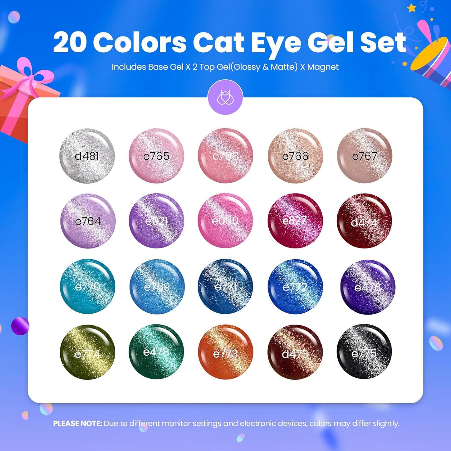 44-Piece Gel Nail Polish Kit | UV Light | 24 Colors | Base & Top Coats | Gifts for Women