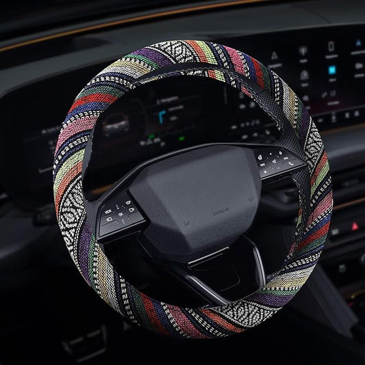 Boho Steering Wheel Cover, Steering Wheel Cover Women, 15 inch Hippie Style Protector Covers, Universal Ethnic Flax Cloth Car Accessories Universal for SUV Van Truck (Hippie-B)