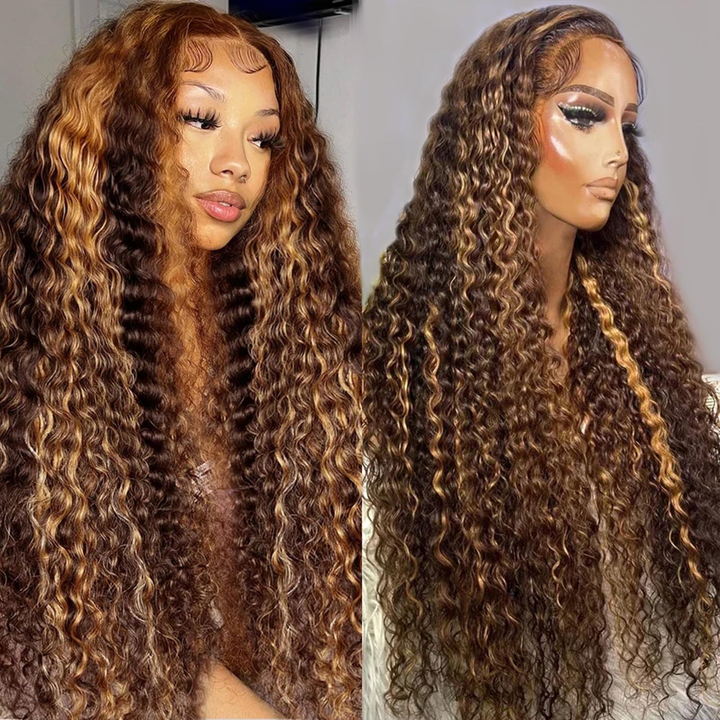 Glownina Ombre Lace Front Wig Human Hair 13X4 Hd Honey Blonde 180 Density 4/27 Deep Wave Lace Frontal Wigs Glueless Wigs Human H