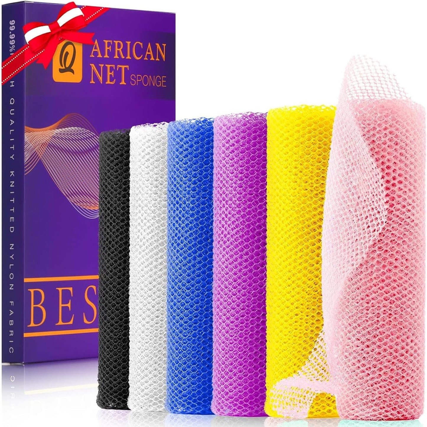 Exfoliating African Bath Sponge Set – 6 Colorful Net Scrubbers for Daily Use