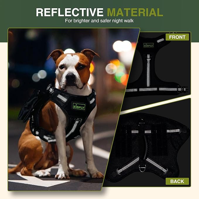Tactical Dog Harness with Reflective Material, Adjustable Heavy-Duty No Pull Harness, Tear-Resistant Dog Tactical Vest with Handle, Breathable Outdoor Gear for Training, Hiking, Walking, Black M