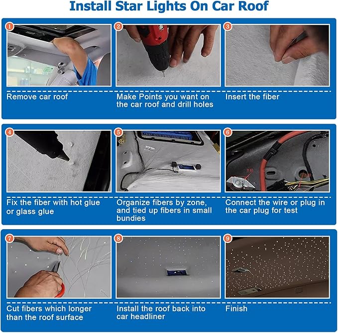 AZIMOM 16W Twinkle & Sound Activate Mixed430pcs*9.8ft Fiber Optic Starlight Headliner Kits for Car Home Star Ceiling Sky Decoration, APP& Remote Control Light Engine End Glow Fiber Strands
