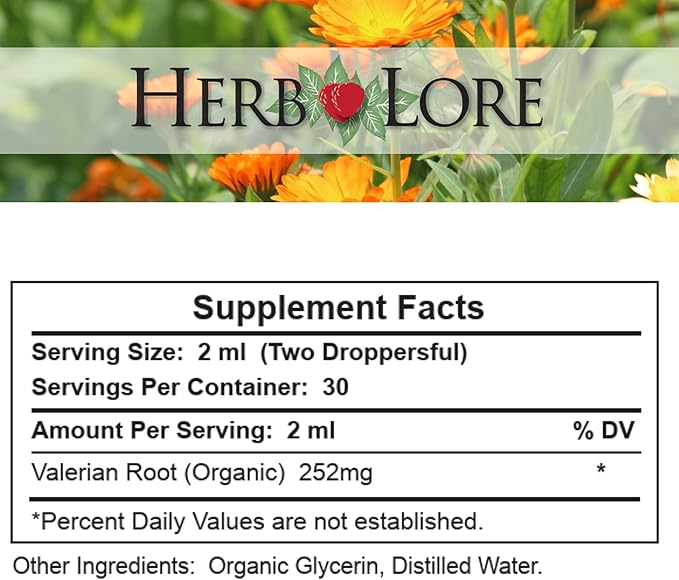 Herb Lore Valerian Root Tincture - Organic Liquid Extract Drops - Natural Herbal Sleep Aid for Kids & Adults - Alcohol Free (4 fl oz)