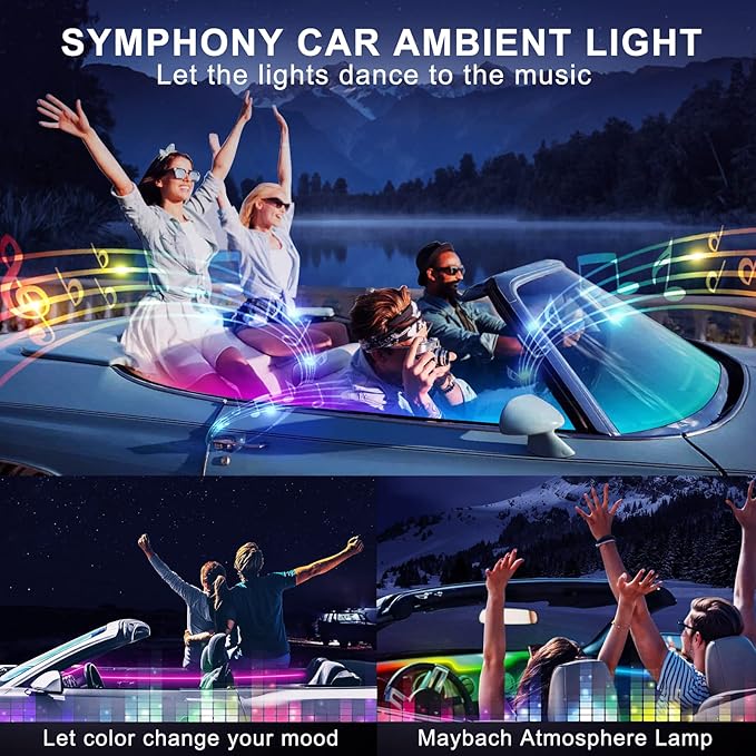 Acrylic Interior Car LED Strip Light with USB/Type C, RGB 6 in 1 with 175 Inch 593 LEDs Strip, Dynamic Chasing Music Sync Neon Ambient Lighting Kits