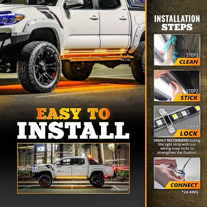 OPT7 Sidekick 86" Running Board Lights 2PCS LED Strips w/Amber Turn Signal Side Marker, DRL, White Courtesy Light for Extended Crew Cab Trucks Pickup Trailer - Truck Decorations