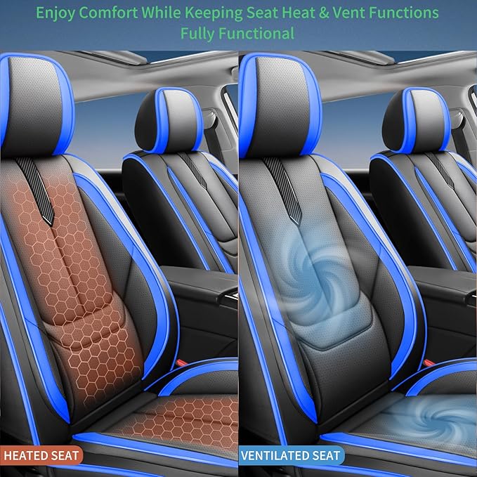 Fit Corolla Car Seat Covers for Toyota Corolla 2000-2024 2025 2026 -Upgraded Premium Waterproof & Breathable Leather,Airbag Compatible,All-Weather Seat Cushion Protector,Full Set,Black-Blue