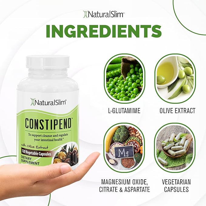 NaturalSlim Magnesium Oxide - Constipend for Constipation Relief, Colon Cleanser & Stool Softeners for Women & Men with Magnesium Citrate, Aspartate, & Olive Extract - 120 Vegetable Capsules