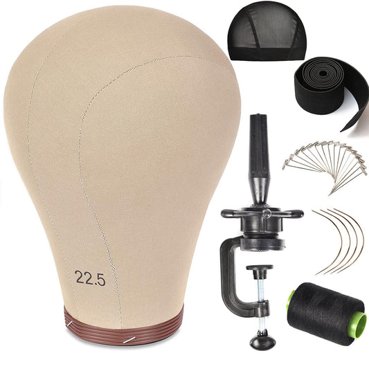 Zgcysmht 22.5 Inch Wig Head Cork Canvas Block Head Mannequin Head With Stand For Making Wigs (22.5 Inch)