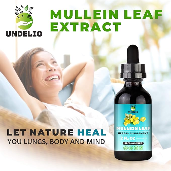 Undelio's Herbal Mullein Leaf Extract - Organic & Alcohol-Free Tincture for Respiratory, Lung, Sleep & Digestive Support - Non-GMO, Vegan - 2 fl. Oz for Immune Health & Lung Detox