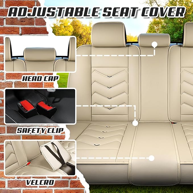 Car Seat Covers for Fiat 500 2012-2019, Premium Nappa Leather Car Seat Cover, Stylish Sport Seat Covers， Automobile Seat Cover Sets.(Standard 2 Seats/Beige)