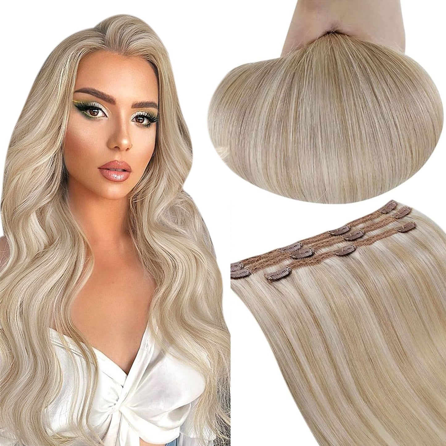 Runature Ash Blonde Hair Extensions Clip In Human Hair Extensions Highlight 12 Inch 50G Clip In Hair Extensions Real Human Hair