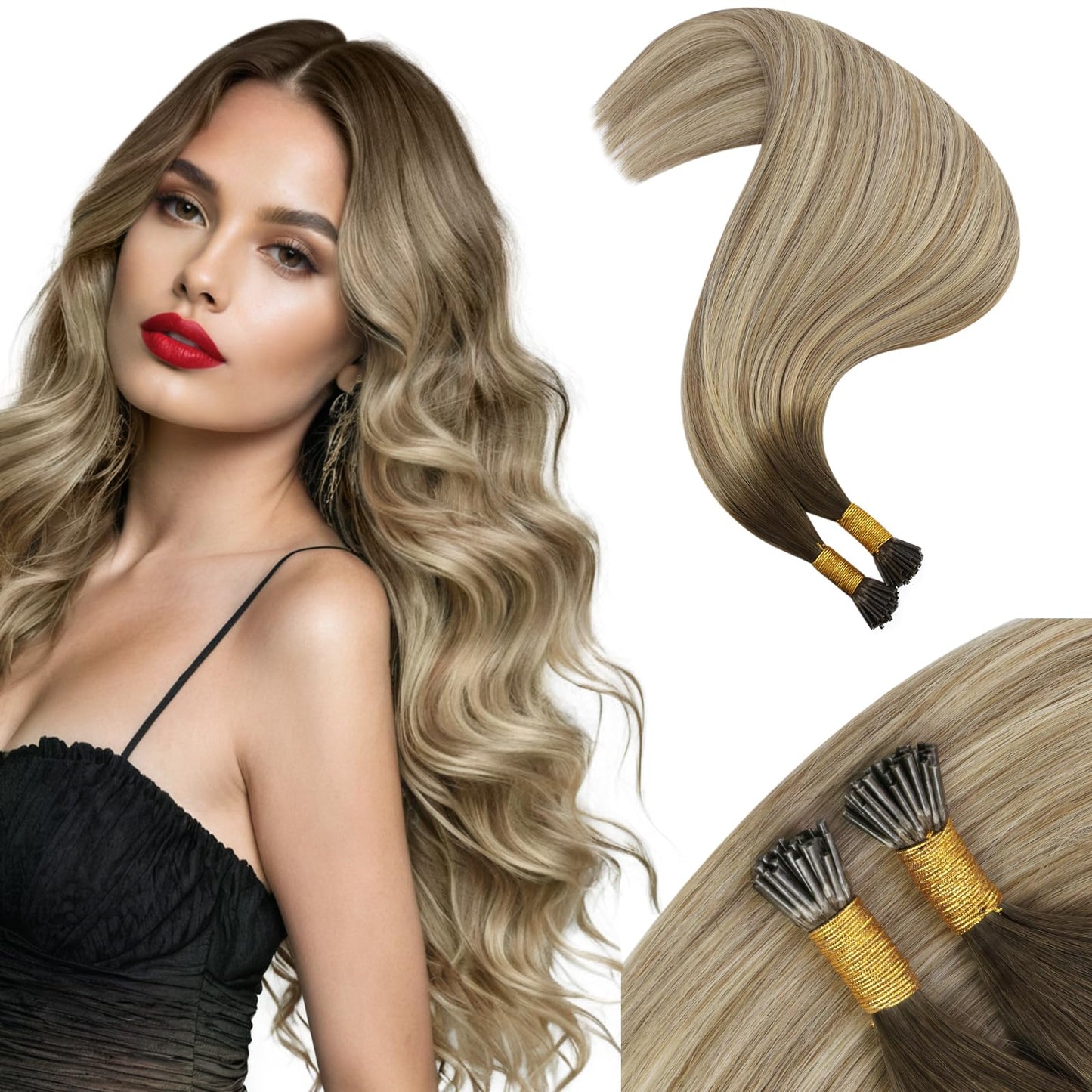 Moresoo I Tip Hair Extensions Human Hair Dark Brown To Ash Blonde Balayage Hair Extensions Itip Remy Hair Extensions Ash Brown O