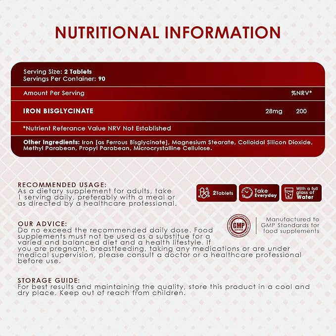 Ambrosial Iron Bisglycinate 28Mg Tablets Pack of 1-180 Tablets