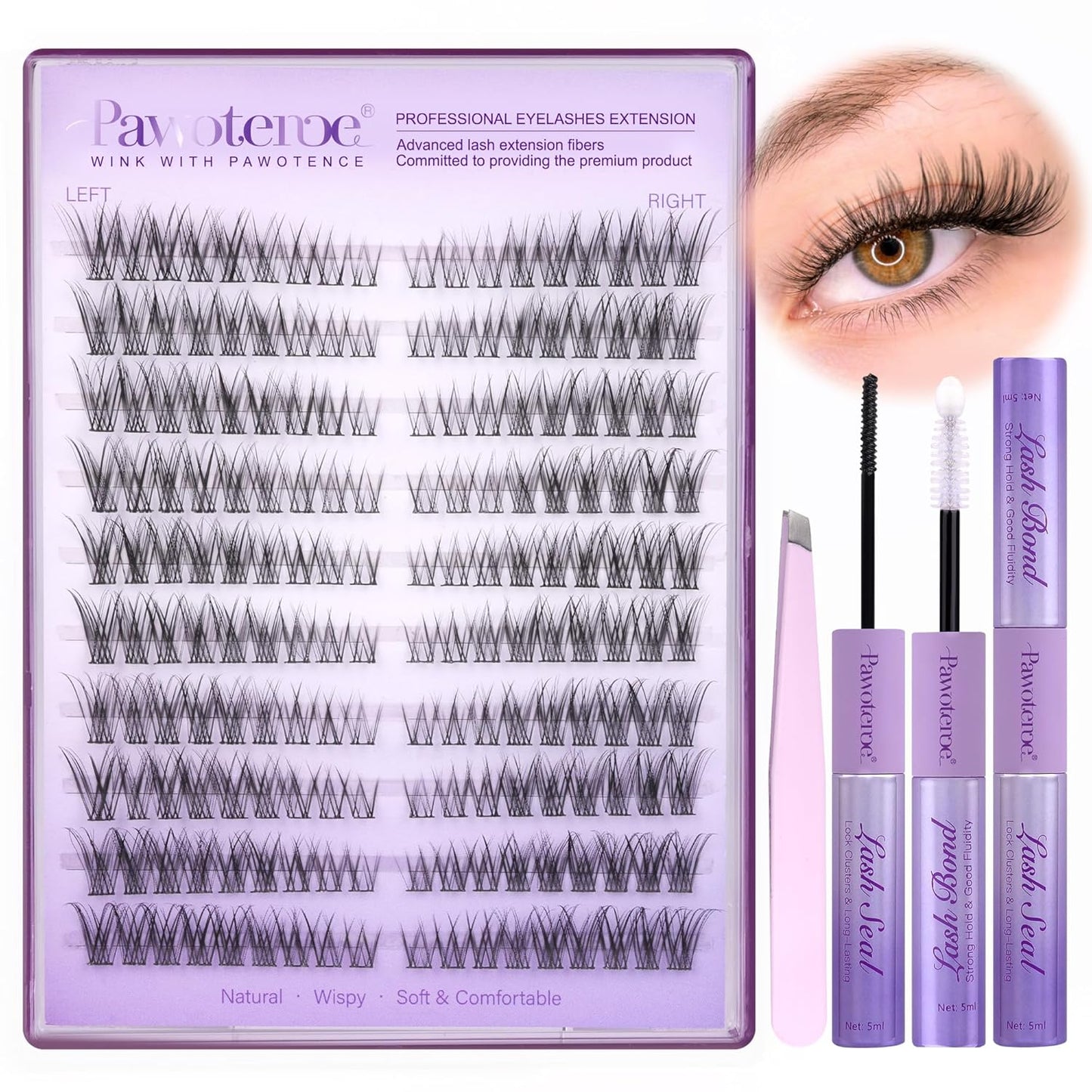Pawotence 280pcs Lash Clusters | 40D & 50D Individual Eyelash Extensions 8-16mm