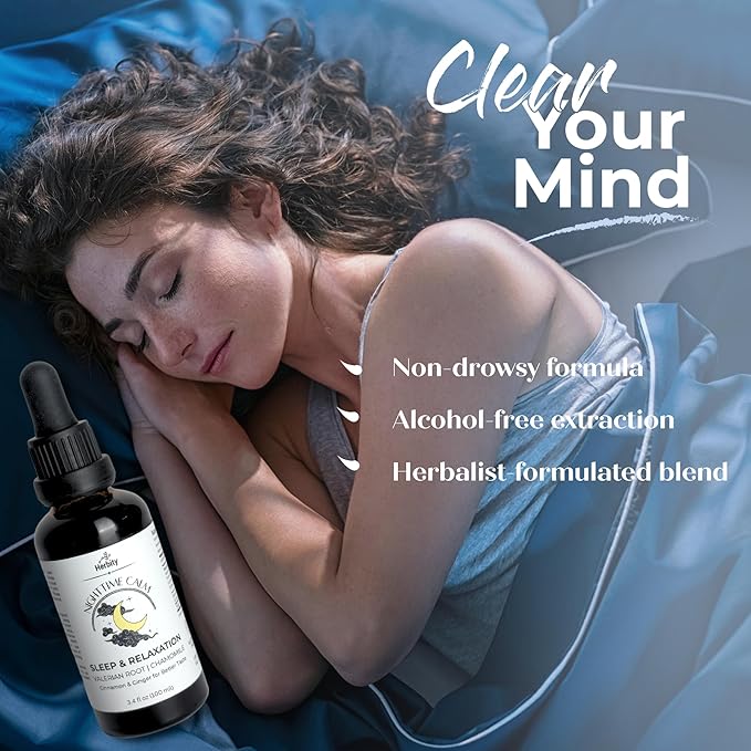 Nighttime Calm – Valerian & Chamomile Sleep Drops with Cinnamon & Ginger – Alcohol-Free Herbal Tincture for Relaxation & Wind-Down (3.4 fl oz)