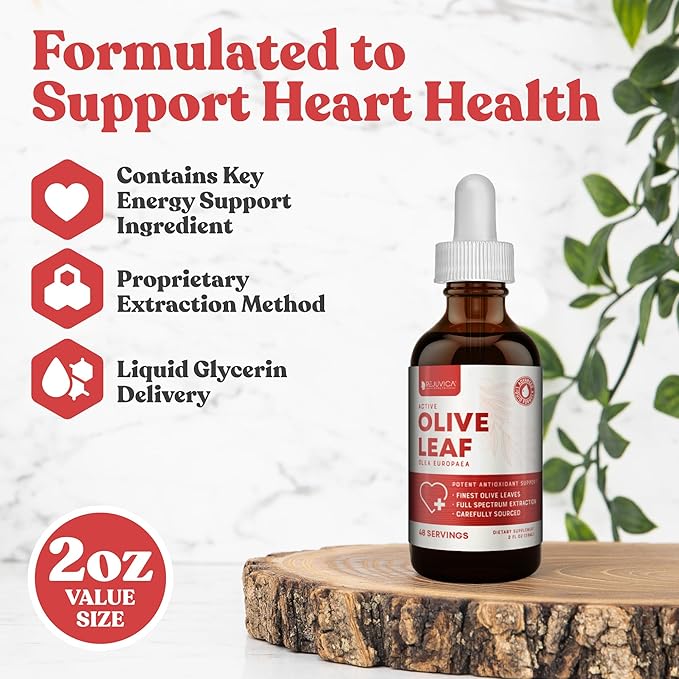 Rejuvica Active Olive Leaf Extract | Naturally Occurring Oleuropein Liquid Drops for Immune & Heart Support | Fast-Absorption, Vegan, Alcohol-Free | 6 fl oz