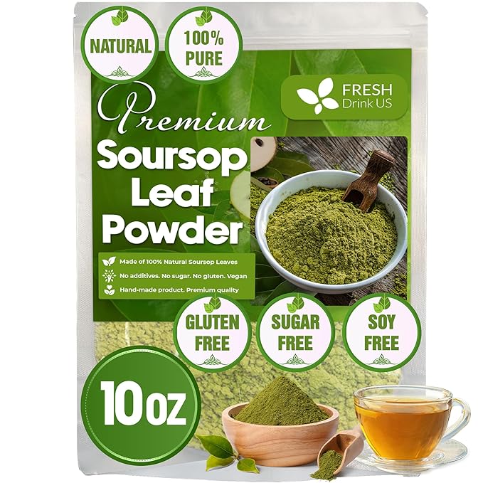 FRESHDRINKUS, Premium 10oz Soursop Leaf Powder, 100% Natural and Pure from Soursop Graviola Leaves, Soursop Leaf Tea, Hoja Guanabana, No Additives, No Gluten, No Sugar, Vegan