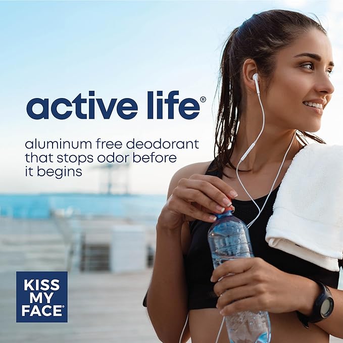 Kiss My Face Active Life Deodorant Contains Naturally Derived Ingredients, 72 Hour Odor Control | Deodorant for Women and Men, Aluminum Free with Coconut Oil and Probiotics, Lavender Scent, 3 pack