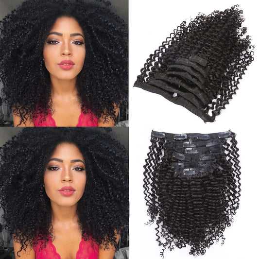 Caliee Natural Looking Real Human Hair Kinky Curly Clip Ins Extensions For African American Black Women, 18 Inch 7 Pcs/120 Gram