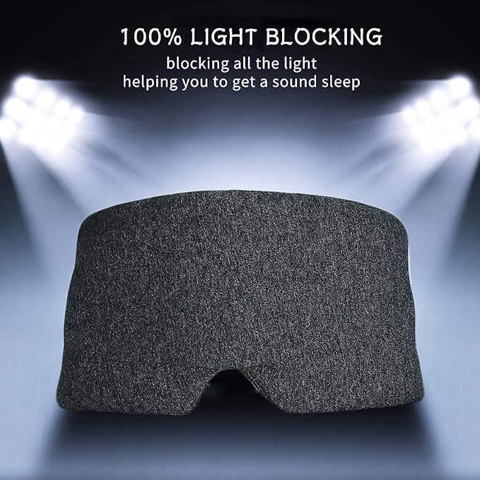 Sleep Mask for Men Women,100% Cotton Sleep Eye Mask with Fully Adjustable Strap, 100% Light Blocking Eye Mask for Sleeping, 0 Pressure Eye Covers for Travel Yoga Nap (Gray)