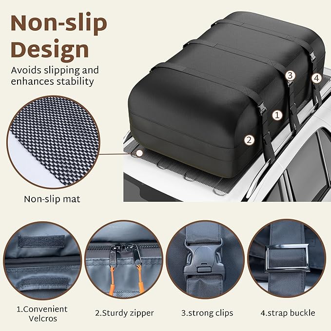 iBirdie Roof Rack Cargo Carrier 30.1 Cubic Feet, Soft-Shell Rooftop Cargo Box, Waterproof Heavy Duty 1200D for Car with/Without Roof Rack, Includes Anti-Slip Mat, Door Hooks, 52x40x25 inches