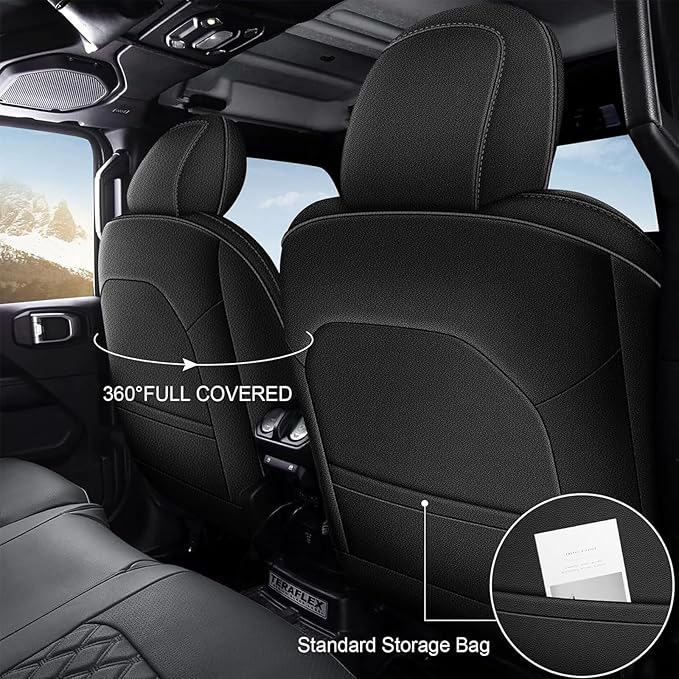 AOMSAZTO Custom Fit Seat Covers for Jeep Wrangler 2-Door 2007 2008 2009 2010 Faux Leather Car Seats Cover Black