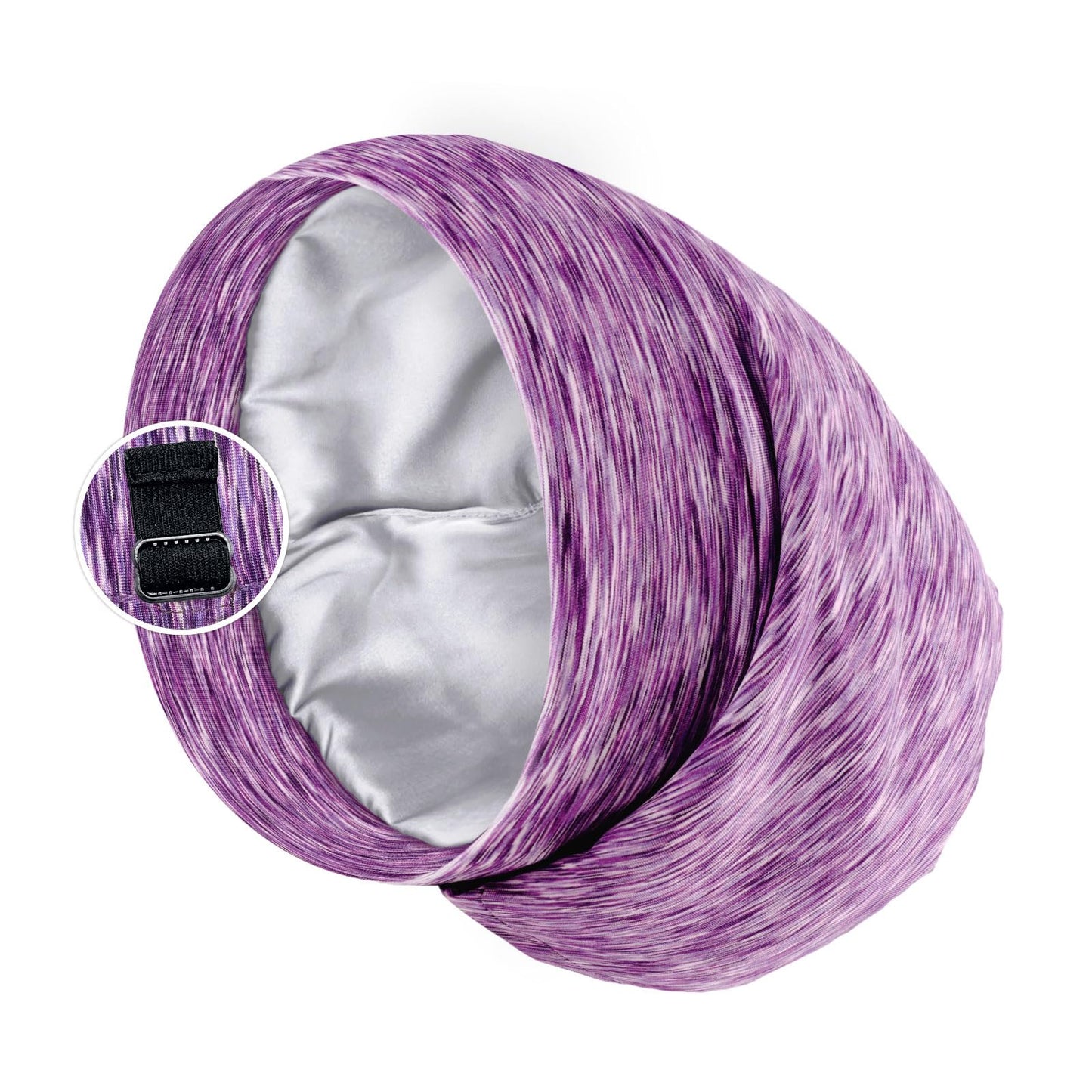 Satin Lined Sleep Cap Bonnet For Curly Hair And Braids, Stay On All Night Hair Wrap With Adjustable Strap For Women And Men, Pur