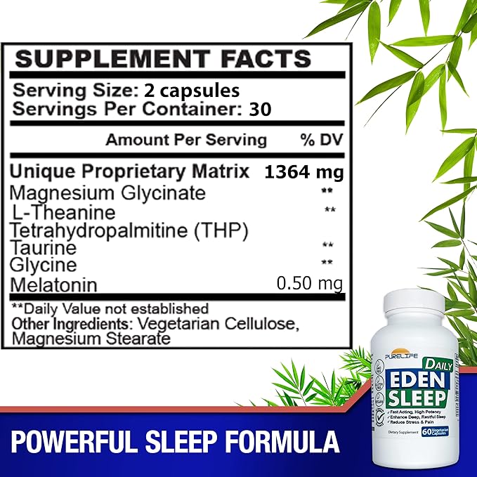 Eden Daily Sleep [New GABA Free Formula] – Fall Asleep Faster, Relax Your Muscles, Promote Deep and Restful Sleep (60 Vegan Capsules)