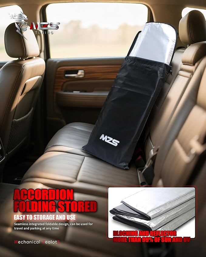 MZS Windshield Sun Shade Compatible with Suburban Tahoe Escalade Yukon 2015-2020, Foldable Car Sun Shade Shield with Storage Pouch, Front Window Visor Sunshade for Interior Protector