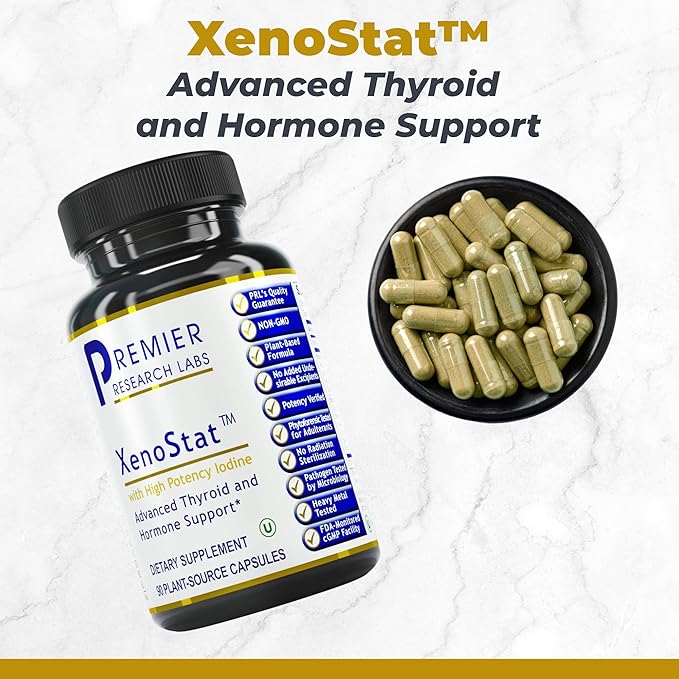 Premier Research Labs XenoStat - Thyroid Supplement, Thyroid Support for Women & Men, Iodine Supplement, Hormone Support, Thyroid Support Complex Supplement - 60 Capsules