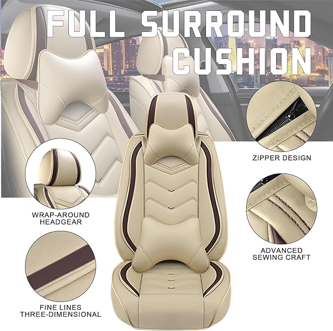 CTDS Car Seat Covers for Toyota Corolla 2000-2026, Stylish Sport Seat Cover, Premium Nappa Leather Car Seat Cover. Automobile Seat Covers Sets.(Luxury 2 Seats/Beige)
