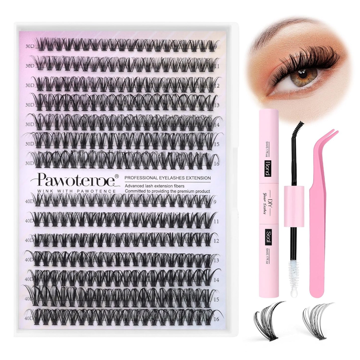 Pawotence DIY Lash Extension Kit | 280pcs 50D Individual Clusters 9-16mm
