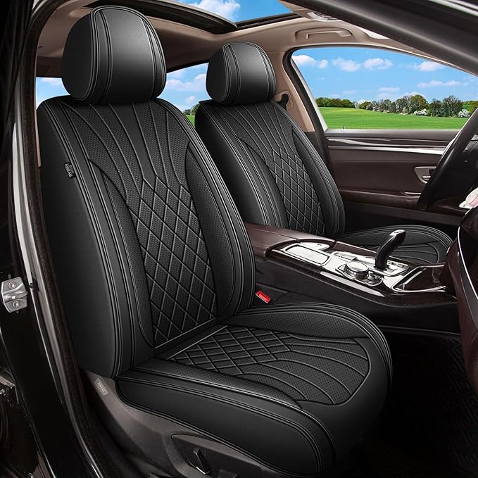 Full Set Car Seat Covers for Toyota Prius 2003-2015: Breathable Perforated Leather Seat Cover (Black)